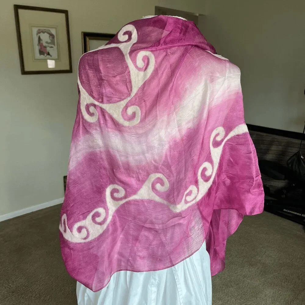 Silk Nuno Felt Scarf Hand Felted Wool Sheer Wrap Boho Festival Art Shawl